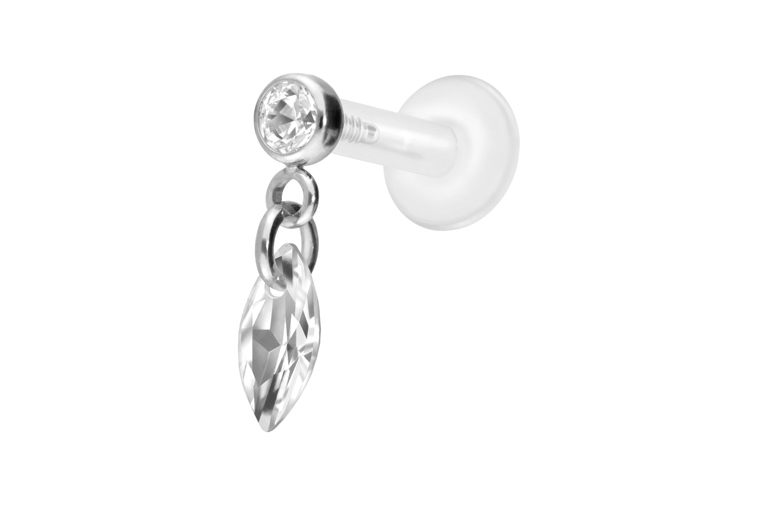 PTFE Labret Piercing mit Innengewinde + Titan-Aufsatz KRISTALLOVAL